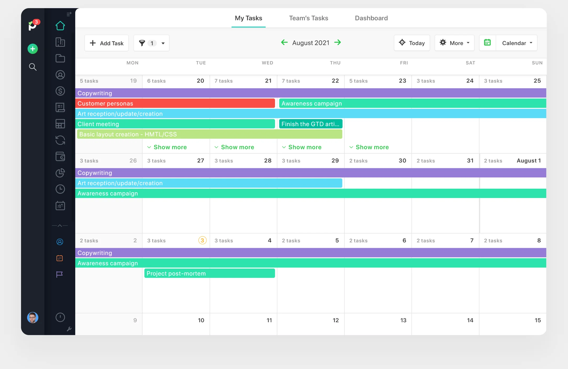 Task calendar view
